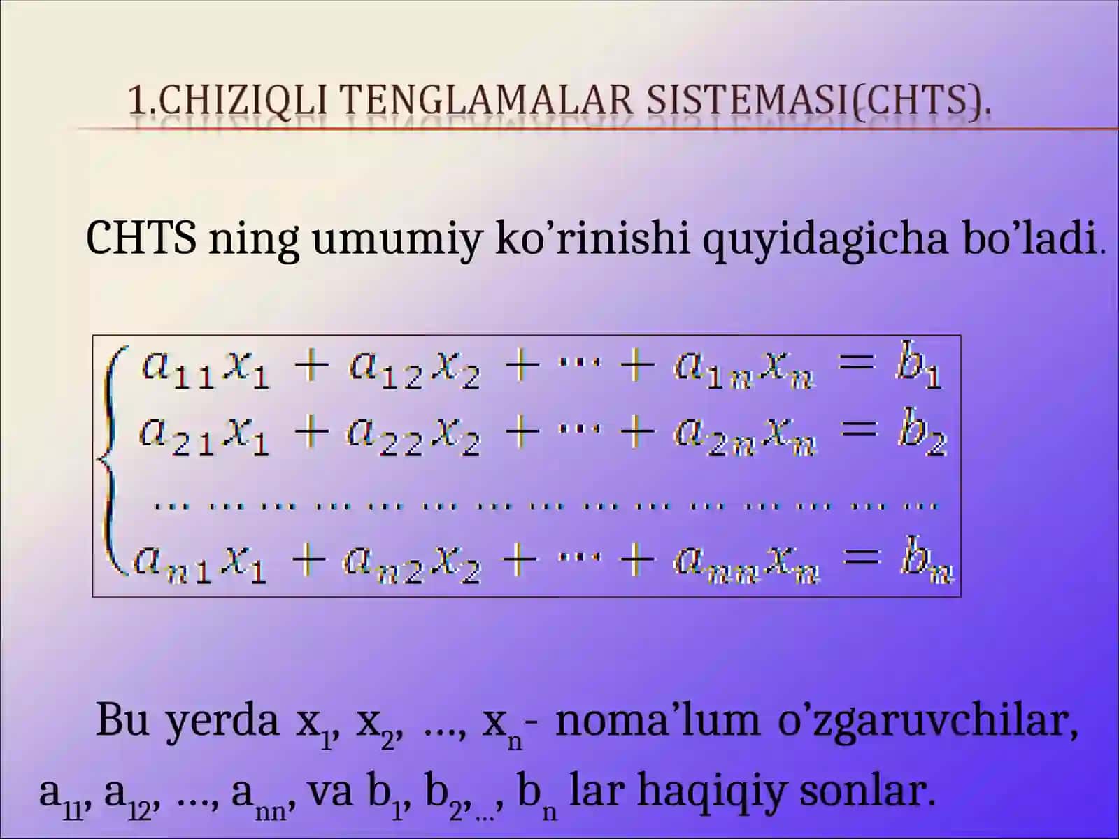 Chiziqli tenglamalar sistemasi va uni yеchish uchun MATLAB funksiyalari 3