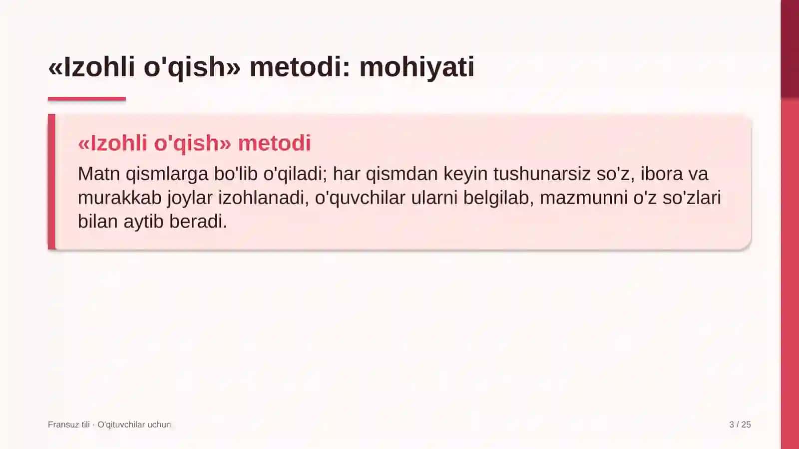 fransuz tili darslarida izohli o'qish metodidan foydalanish 3649 3