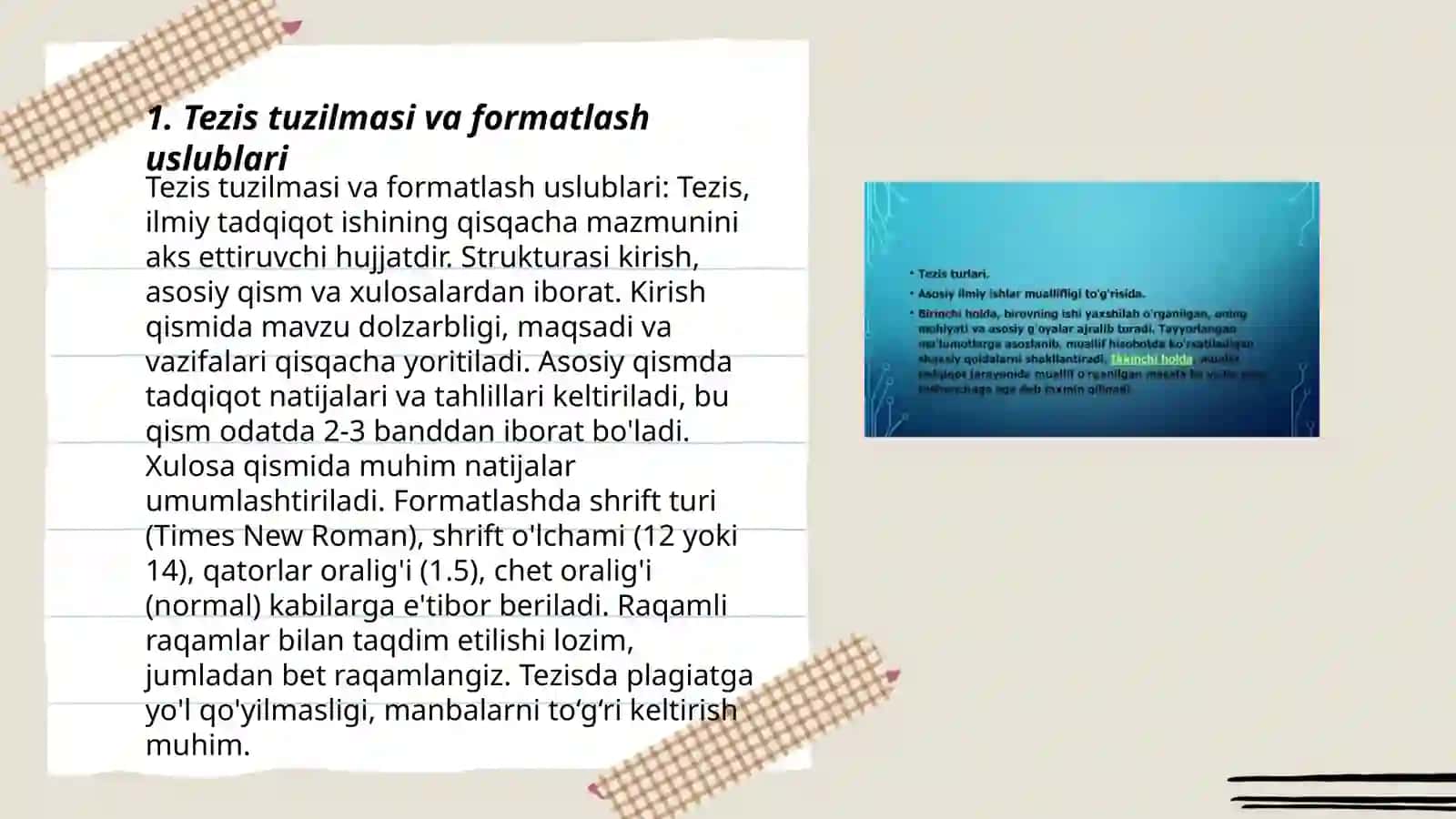 Tezis. Tezis turlari. Tezislar yozish uslubi 3