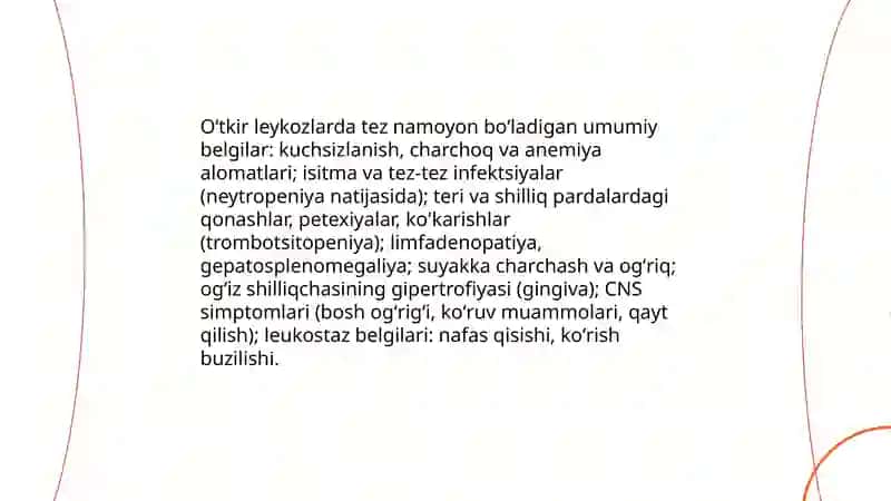 Oʻtkir va surunkali leykozlar simptomotologiyasi.Davolash prinsiplari 3