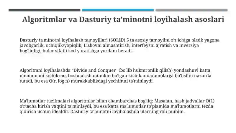 Algoritmlar va Dasturiy ta'minotni loyihalash asoslari 3