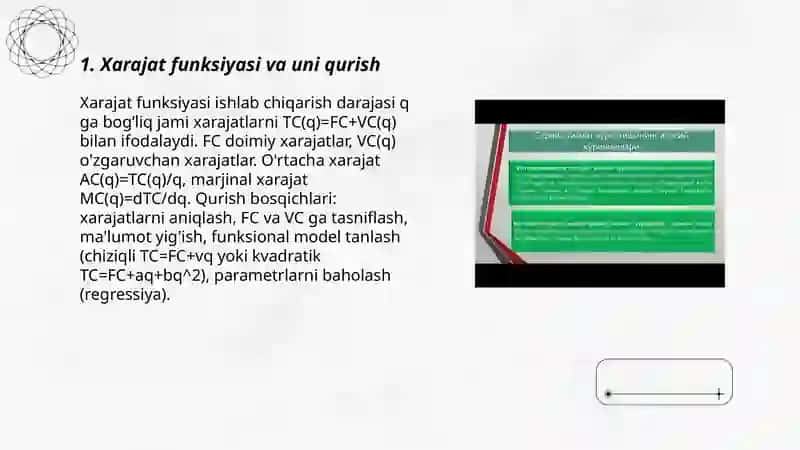Ishlab chiqarish xarajatlarini minimallashtirish shartlari va korxonaning nuqtasini hisoblash yoʻllari 3