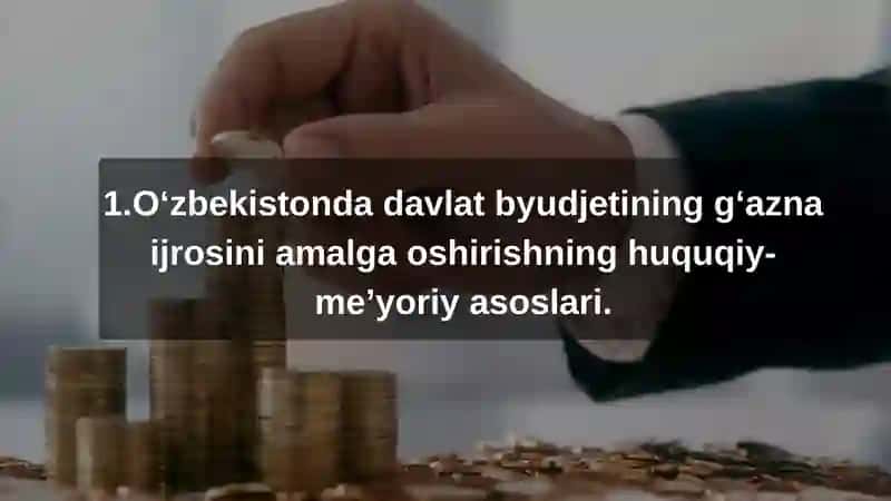 Byudjet tizimi byudjetlari g‘azna ijrosining me’yoriy- huquqiy ta’minoti. Moliya vazirligi  G‘aznachiligi faoliyatini tashkil etish. 3