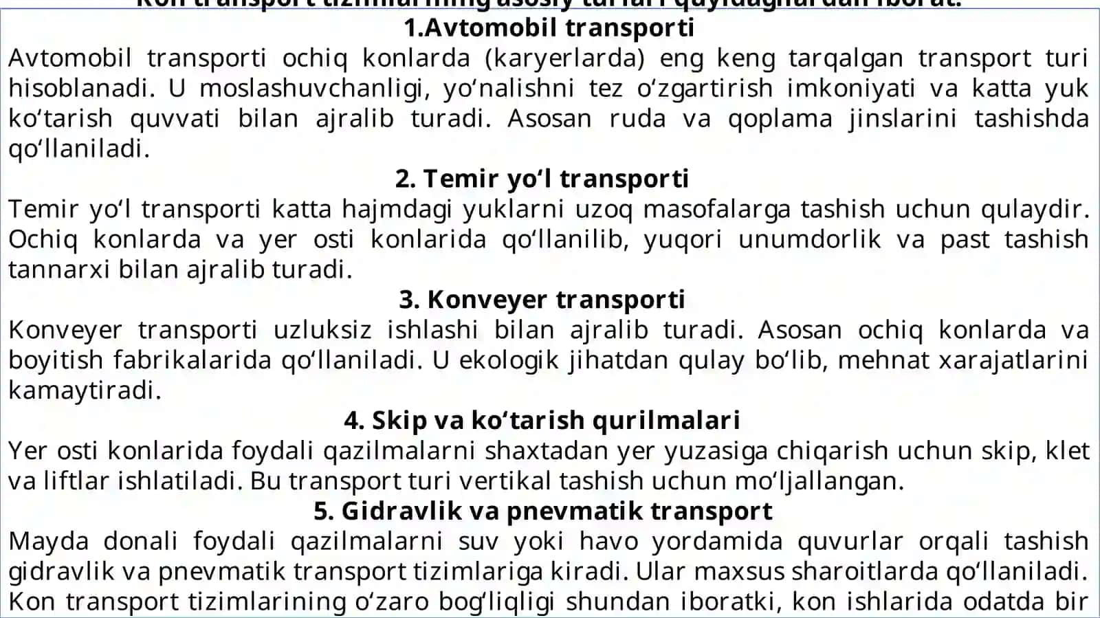 Transport tizimlarining kompleks ishlashini loyihalash 3