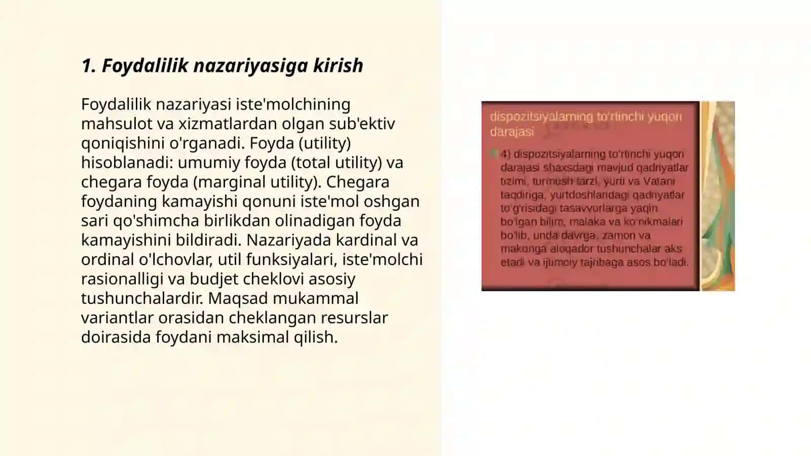 Foydalilik untility nazariyasi va istemol tanlovi 3