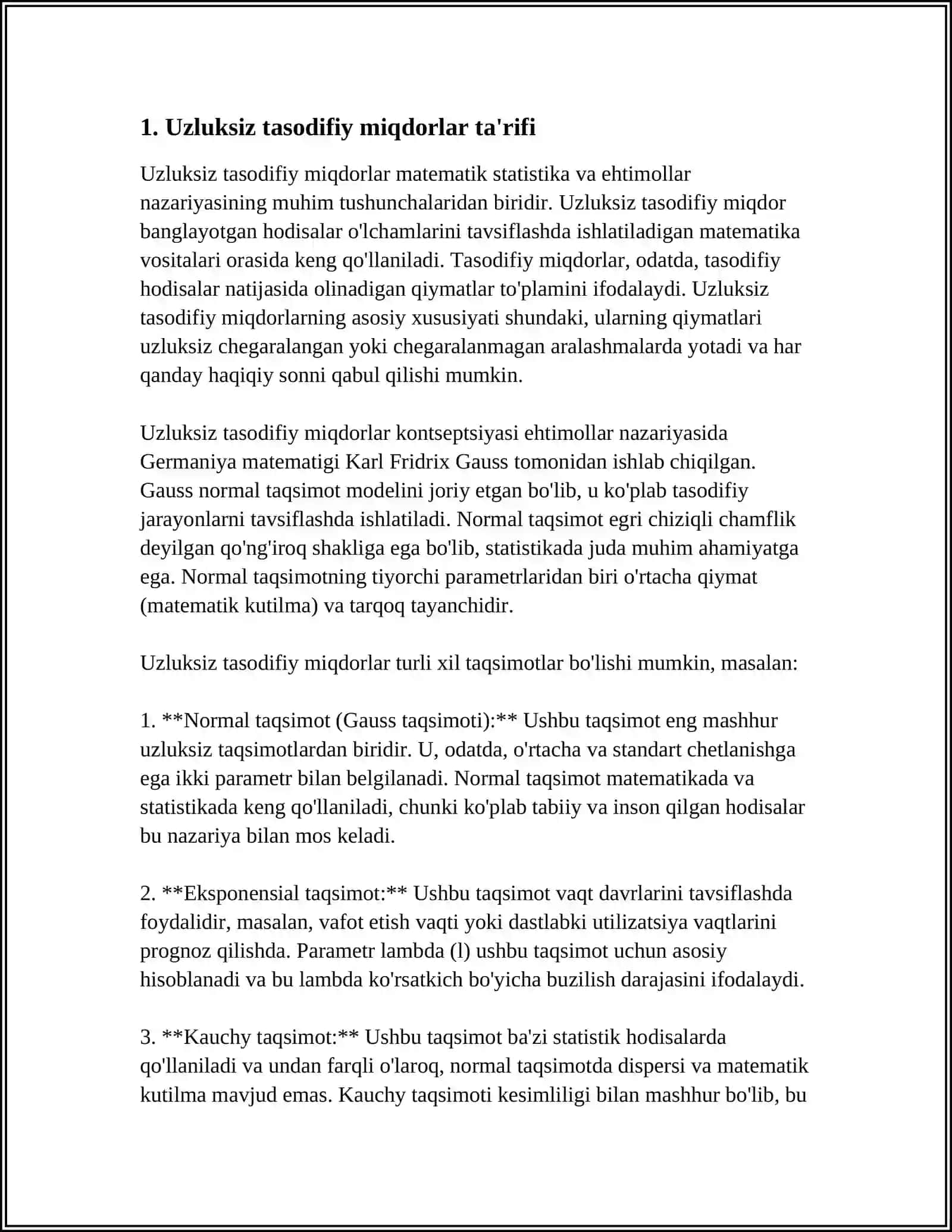 MUSTAQIL ISH Mavzu: UZLUKSIZ TASODIFIY MIQDORLAR 3