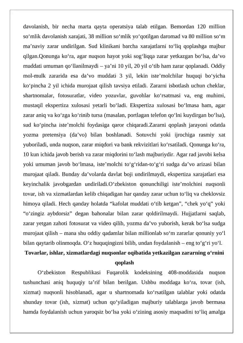 Nuqsonlar oqibatida yetkazilgan zararning o‘rnini qoplash 3