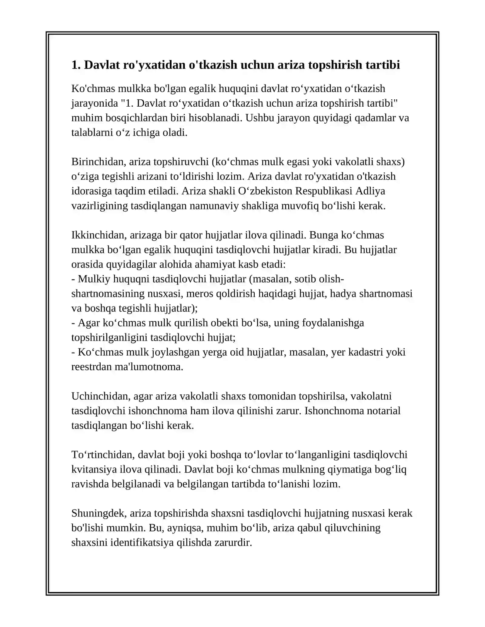 KO'CHMAS MULKKA BO'LGAN EGALIK HUQUQINI DAVLAT RUYXATIDAN UTKAZISH 3