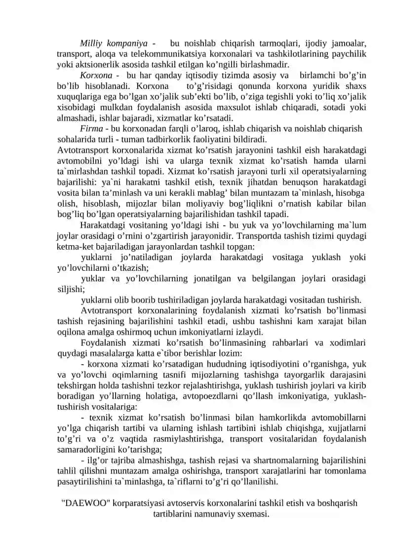 Zamonaviy avtotransport korxonalari texnik xizmatining tarkiblari, vazifalari va xodimlari 3