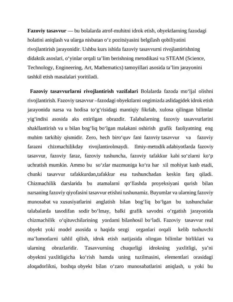FAZOVIY TASAVVURLARNI RIVOJLANTIRISH VAZIFALARI 3