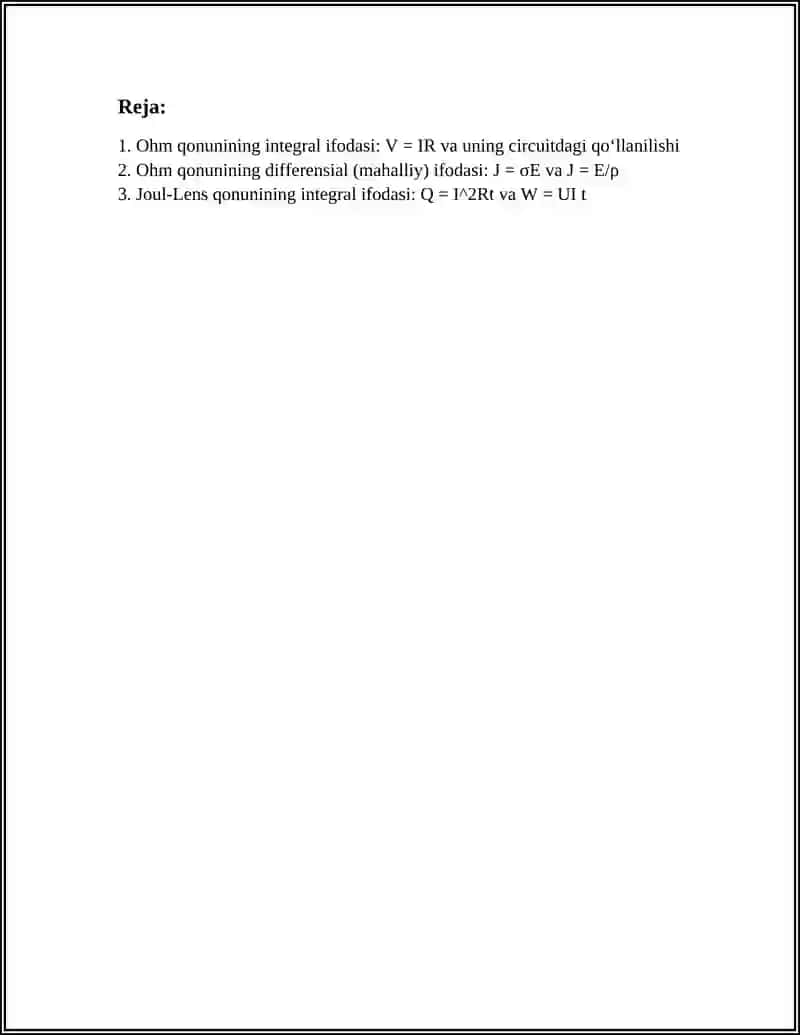 OM VA JOUL-LENS QONUNLARINING INTEGRAL VA DIFFERENSIAL IFODALARI 3