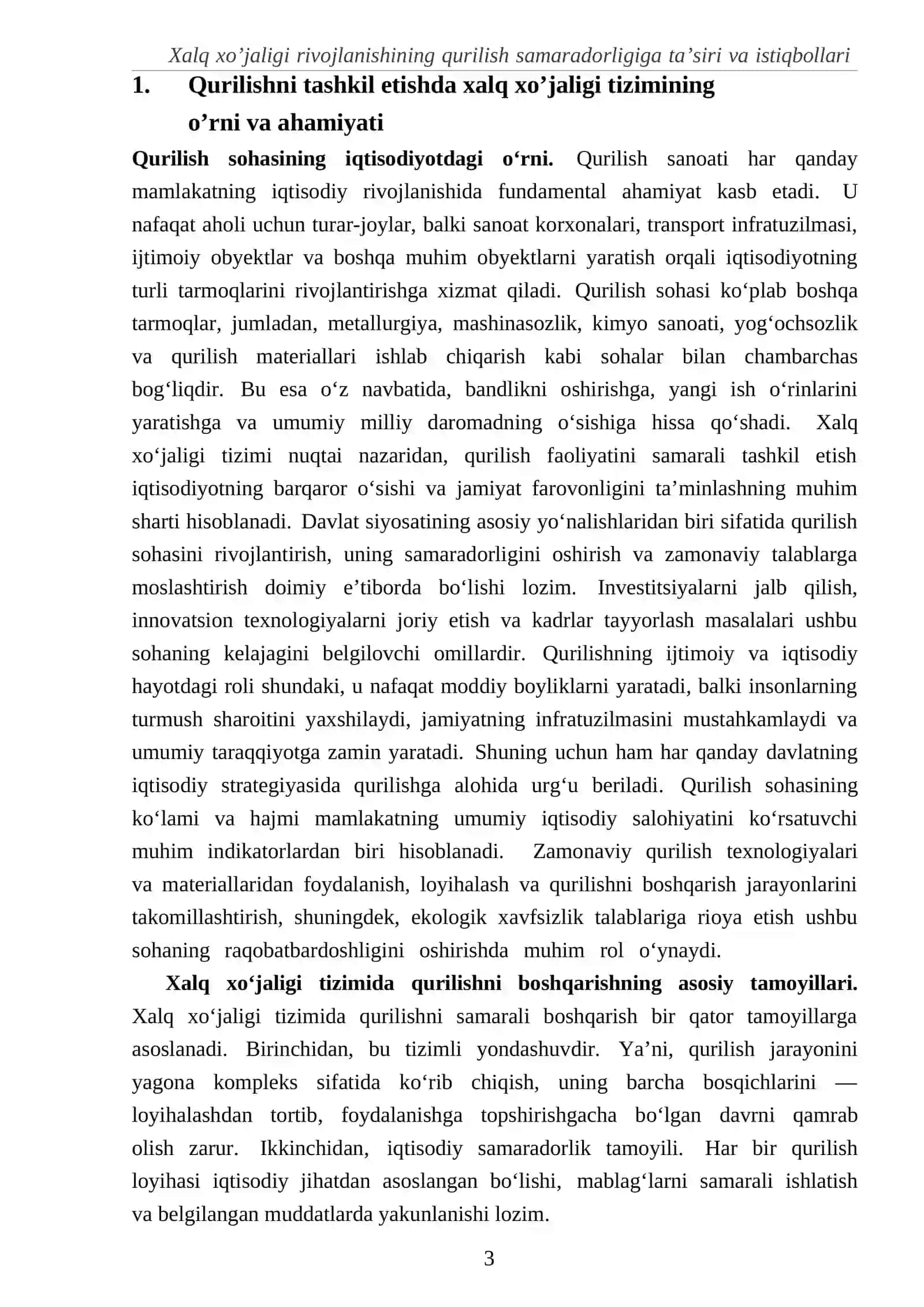 Qurilishni tashkil etishda xalq xo’jaligi rivojlanishining qurilish samaradorligiga ta’siri va istiqbollari 3
