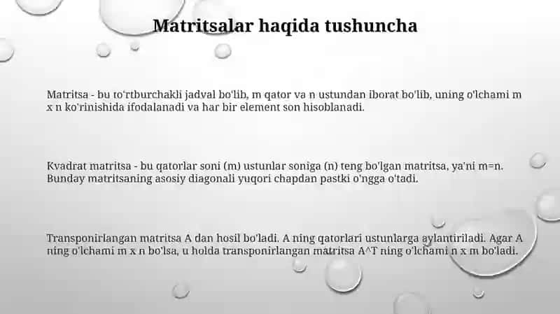 Matritsalar bilan amallar 3