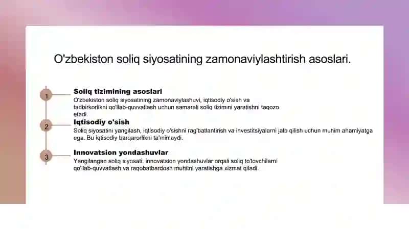 O'zbekiston soliq siyosatini yangilash usullari 3
