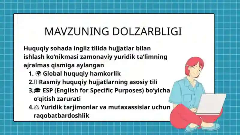 INGLIZ TILIDA HUQUQIY HUJJATLAR BILAN ISHLASH KO‘NIKMALARINI SHAKLLANTIRISH METODIKASI 3