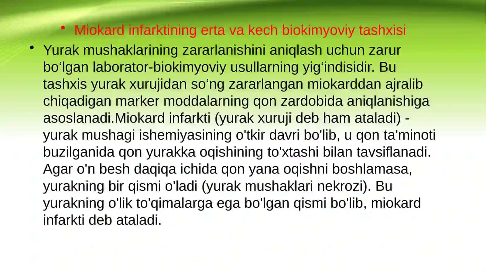 MIOKARD INFARKTINING ERTA VA KECH BIOKIMYOVIY TASHXISI 3