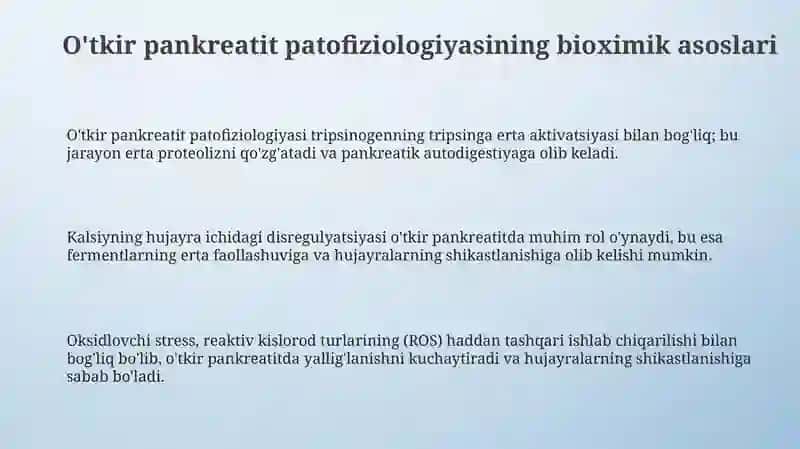 Oʻtkir pankreatit kelib chiqishi va davolashning biokimyoviy asoslari 3