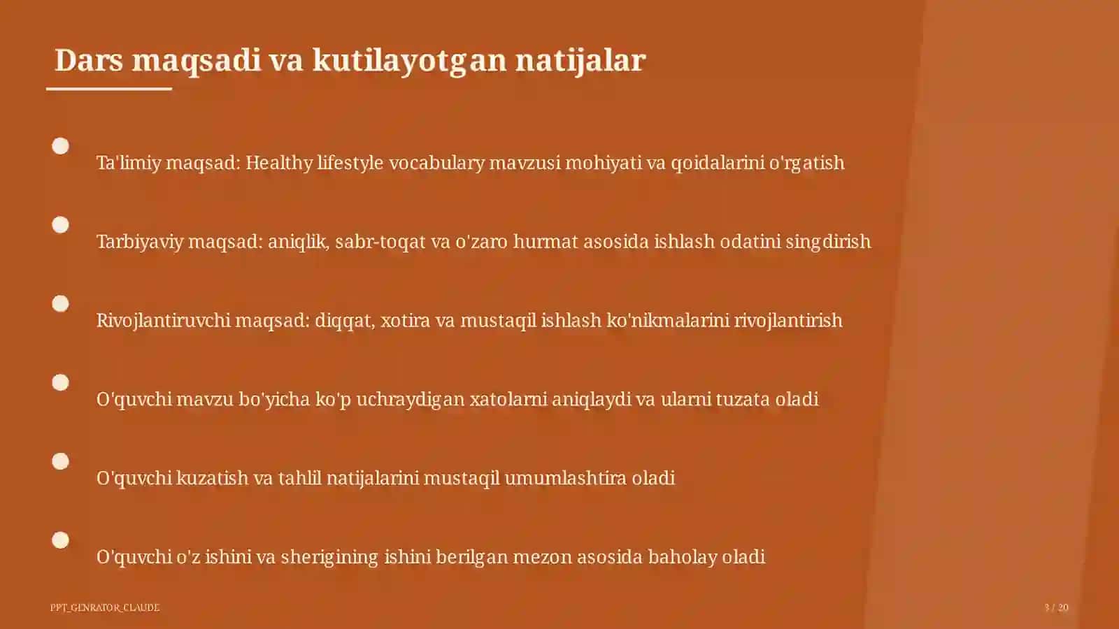 Healthy lifestyle vocabulary (7-sinf) 3