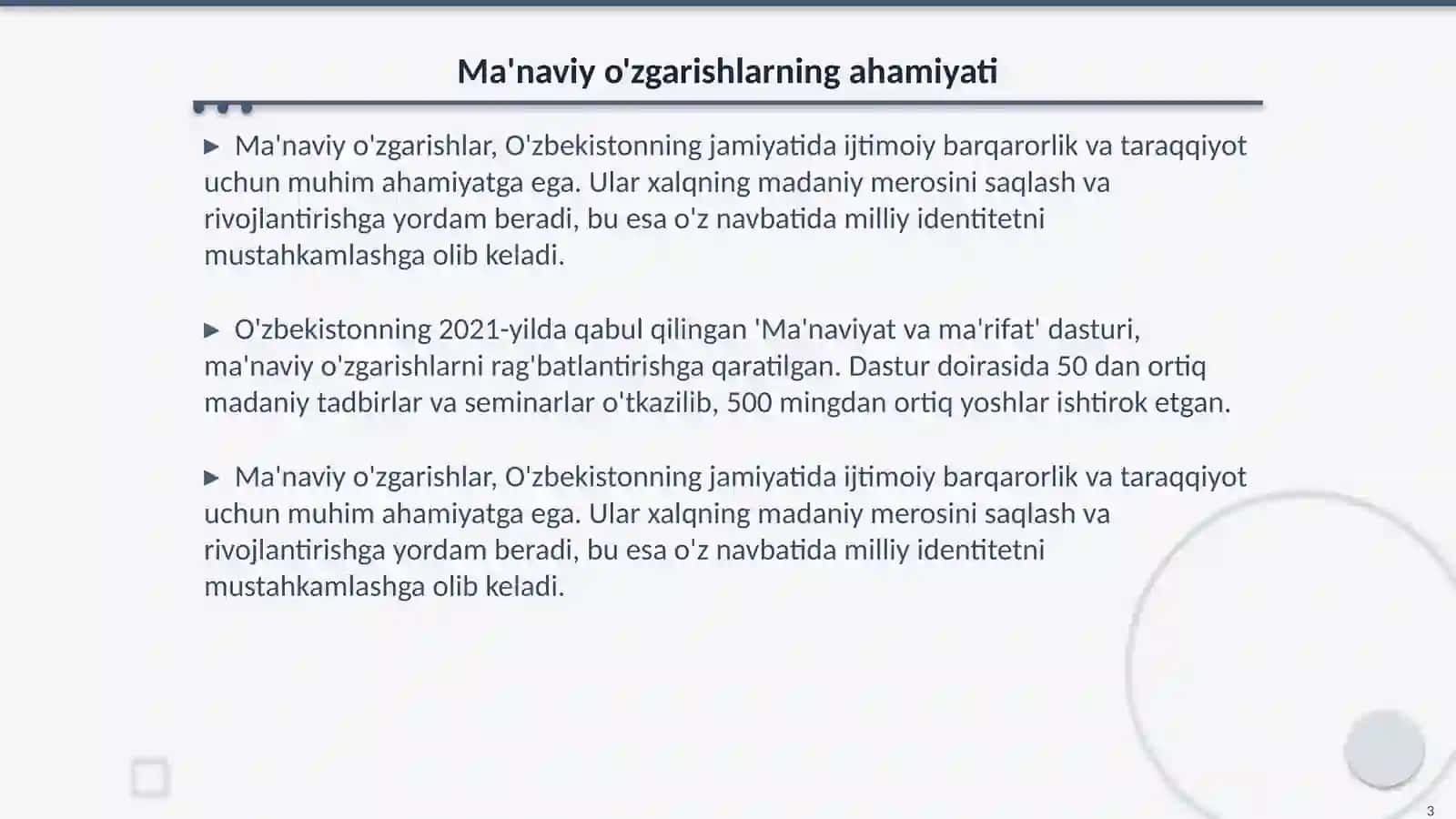 Ma'naviy o'zgarishlar 3