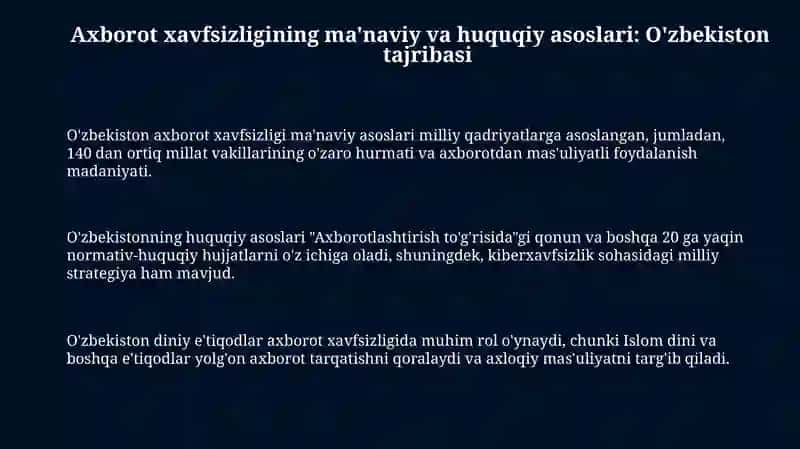 Axborot xavfsizligining ma'naviy va huquqiy asoslari: O'zbekiston tajribasi 3