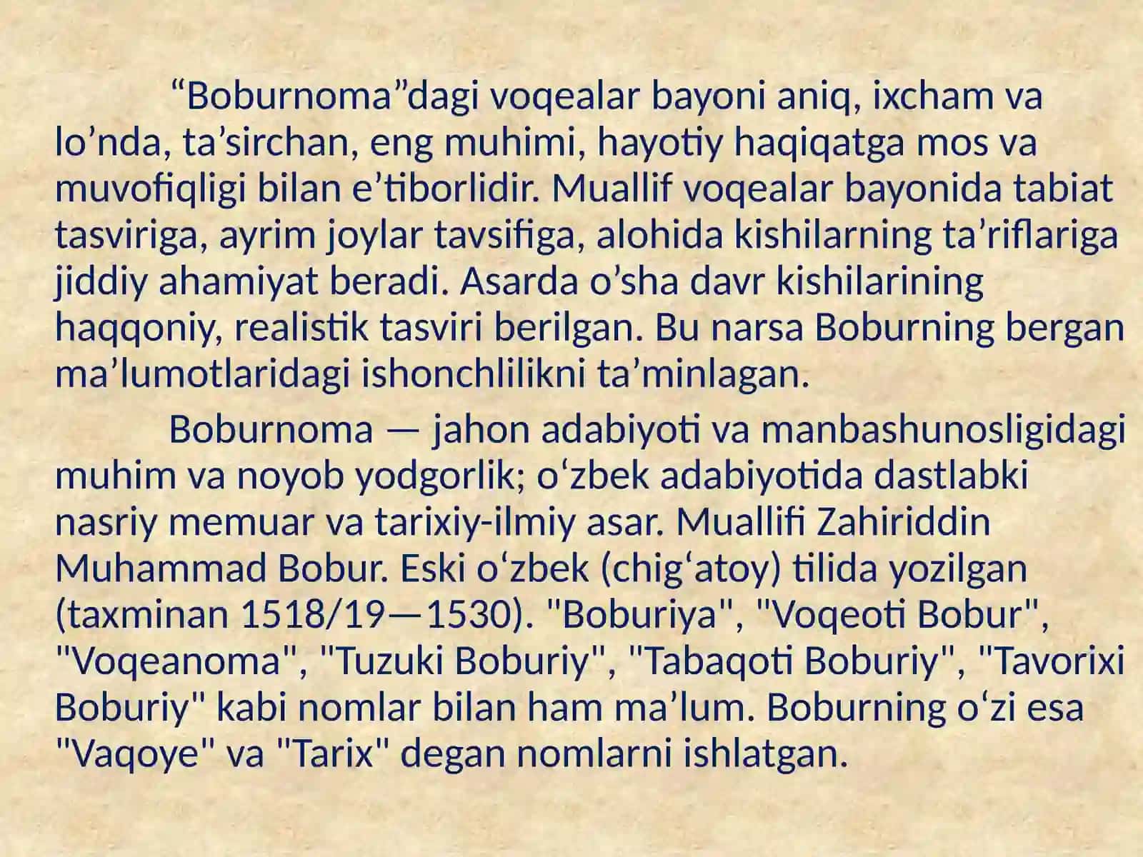 “Boburnoma”ning tarixiy ahamiyati 3