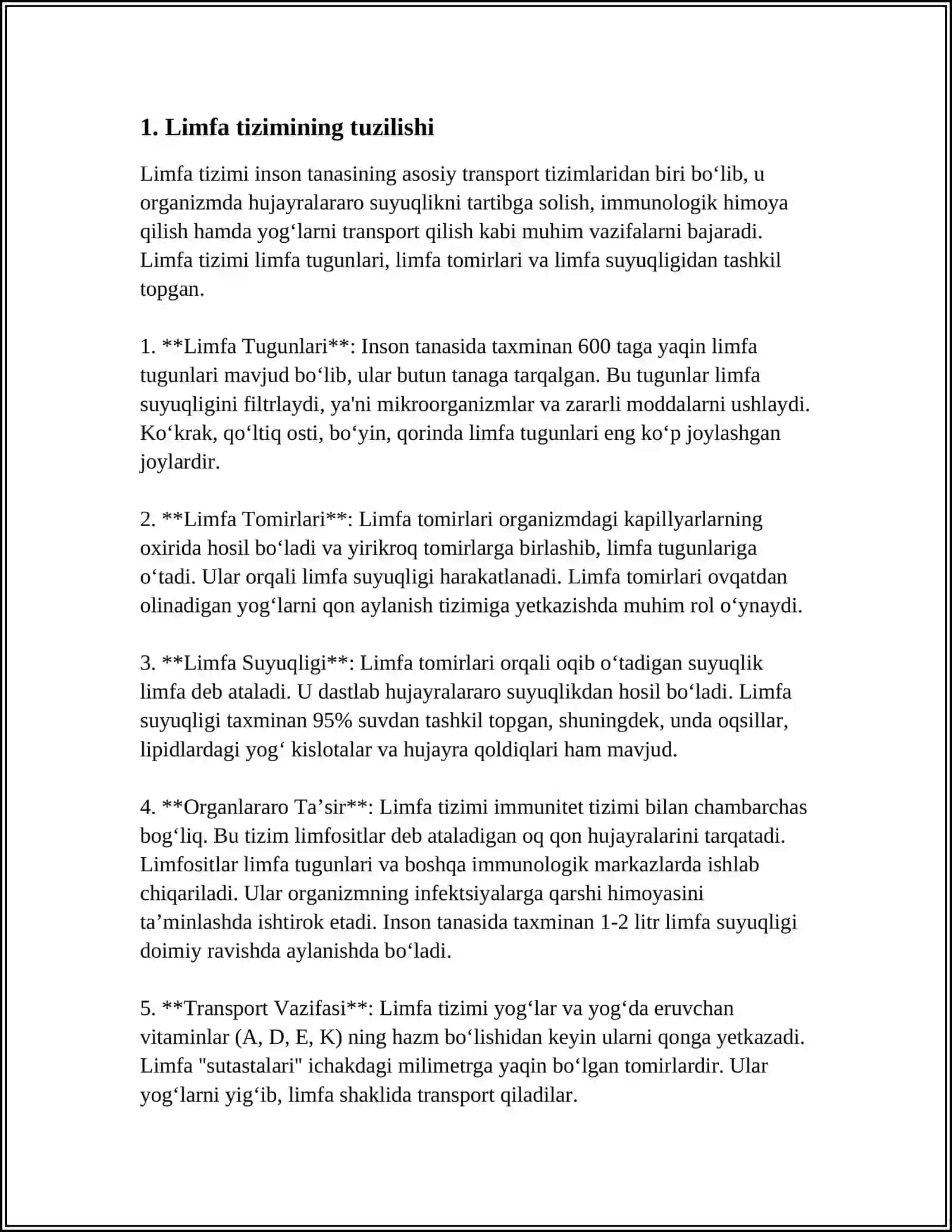 LIMFA VA UNING HARAKATI TALOQNING FUNKSIYASI ISSIQLIK ALMASHINUVI VA TANA HARORATINI BOSHQARISH KOPTOKCHALARDAGI FILTRLASH JARAYONLARI FUNKSIONAL ASIMETRIYA VA XOTIRA 3