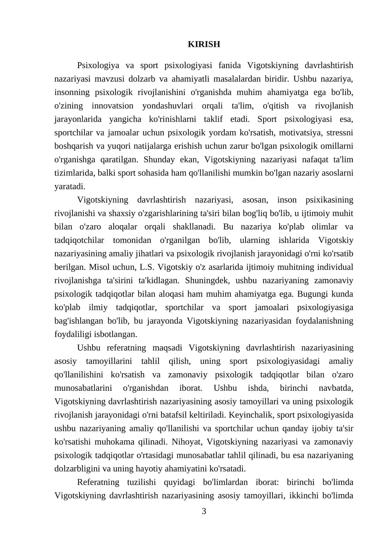 Psixalogiya va sport psixalogiyasi fanidan Vigotskiyning davrlashtirish nazariyasi mavzusida referat 3