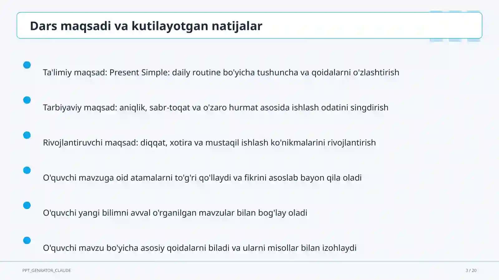 Present Simple: daily routine (3-sinf) 3