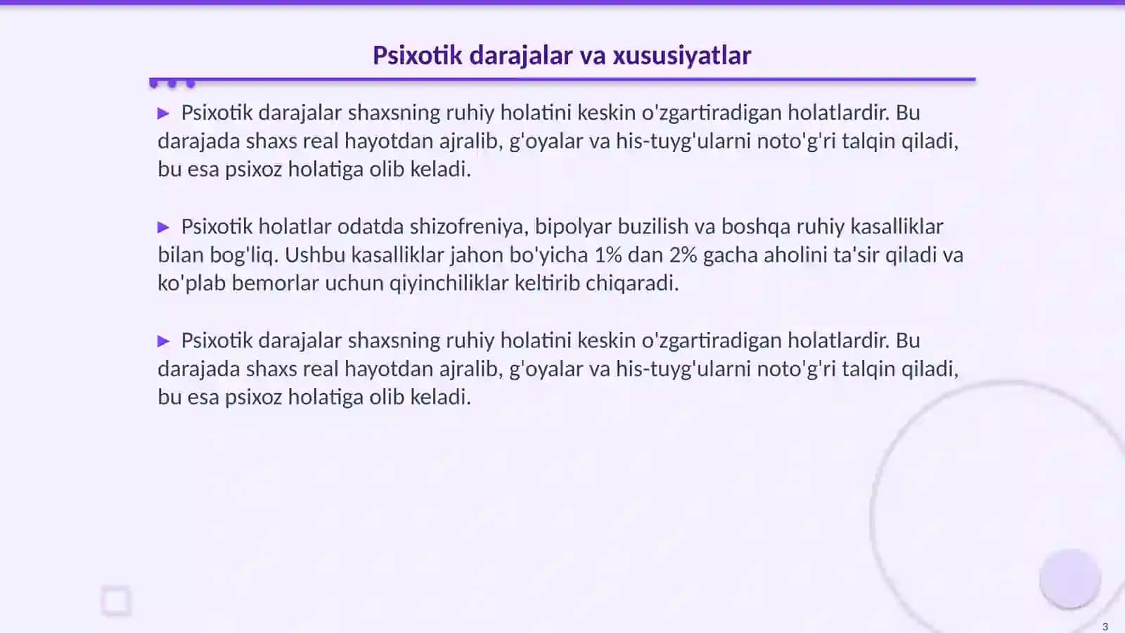 Shaxs taraqqiyotining psixotik, chegaralangan va nevrotik darajalari 3