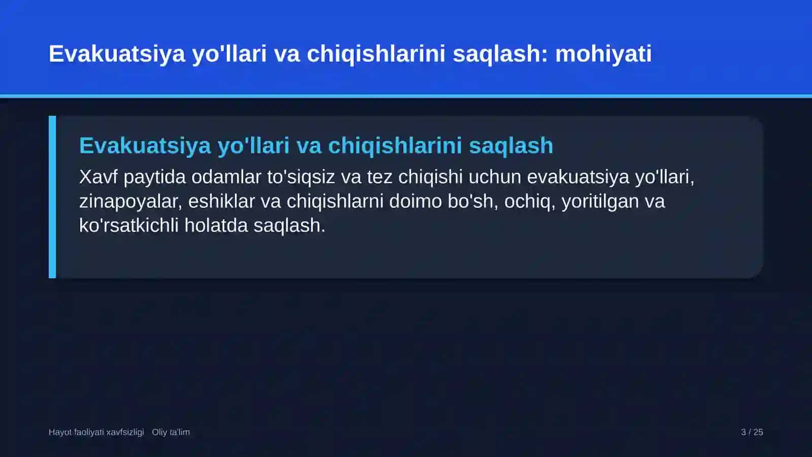 Davlat-xususiy sheriklik loyihalarida evakuatsiya yo'llari va chiqishlarini saqlash 3