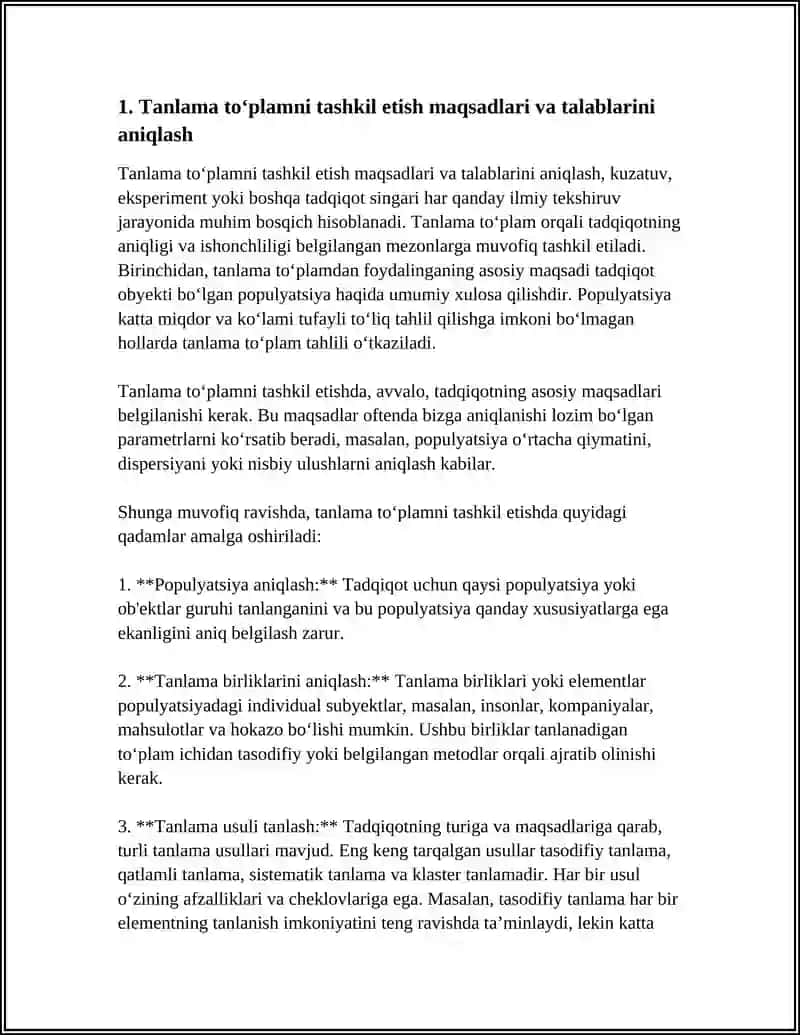 TANLAMA TO’PLAMNI TASHKIL QILISH USULLARI 3