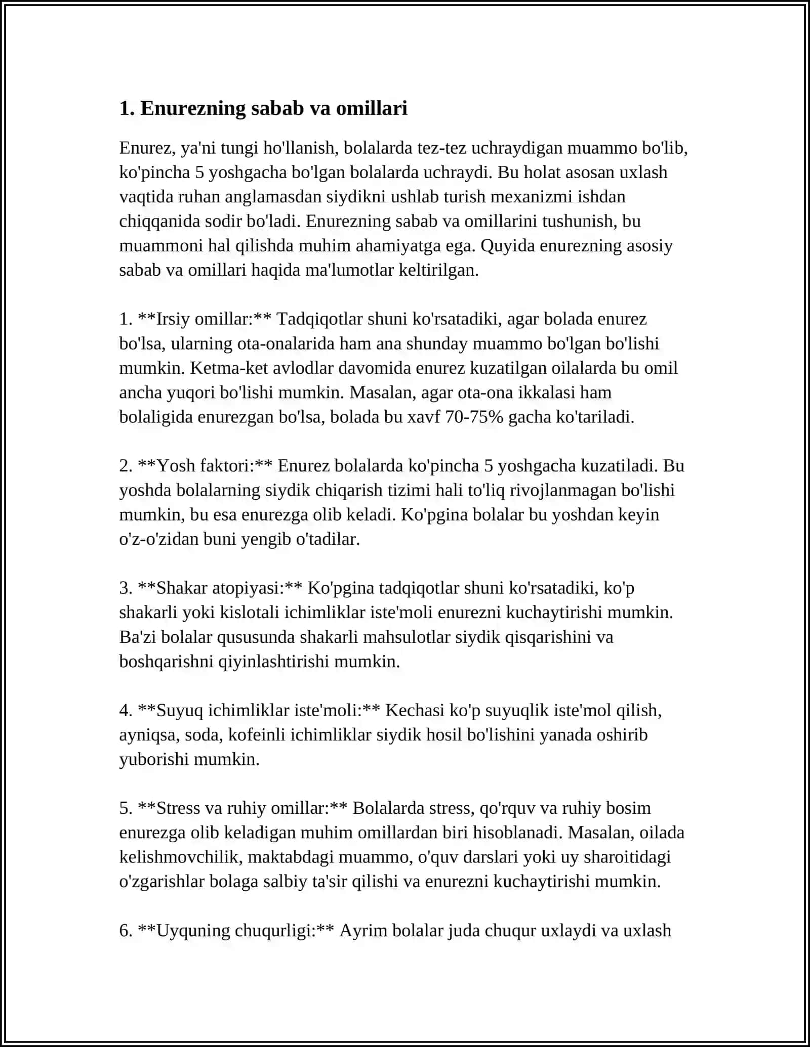 ENUREZ, SIYDIK CHIQARISH YOʻLLARI NEYROGEN DISFUNKSIYASI 3