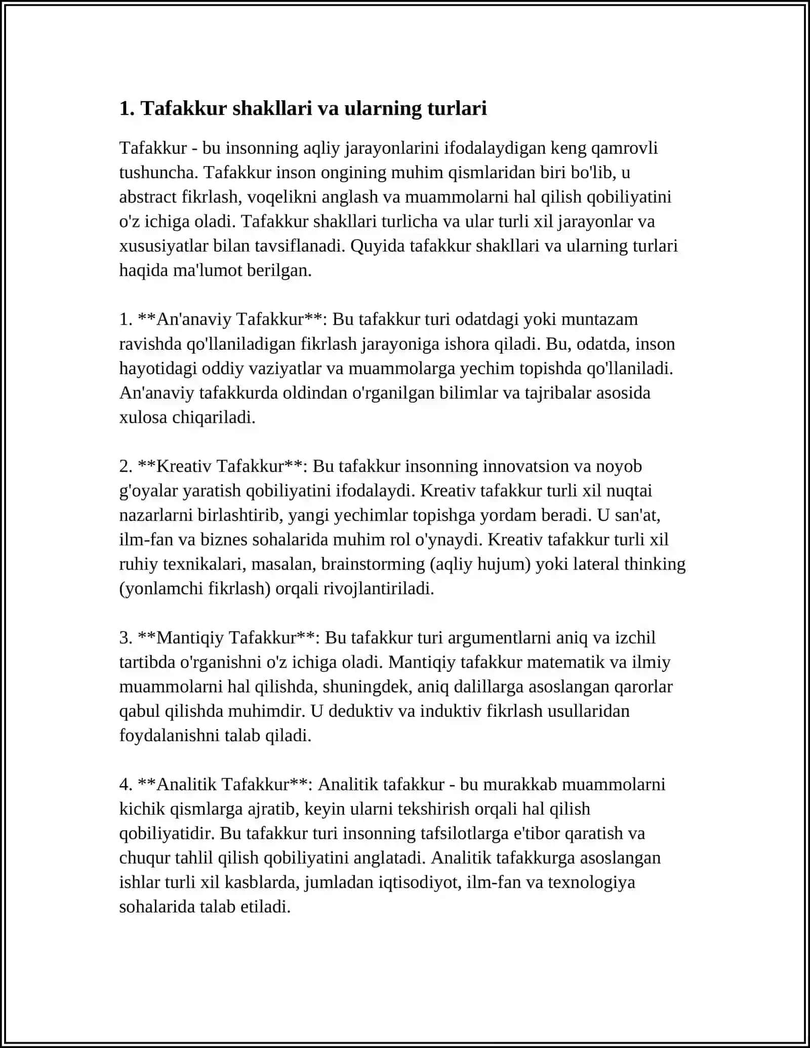 TAFAKKUR SHAKLLARI HUKUM VA HULOSA 3