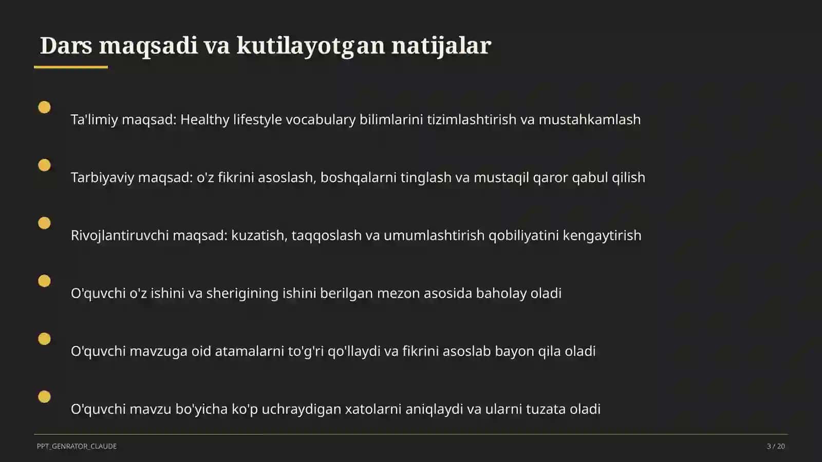 Healthy lifestyle vocabulary (7-sinf) 3
