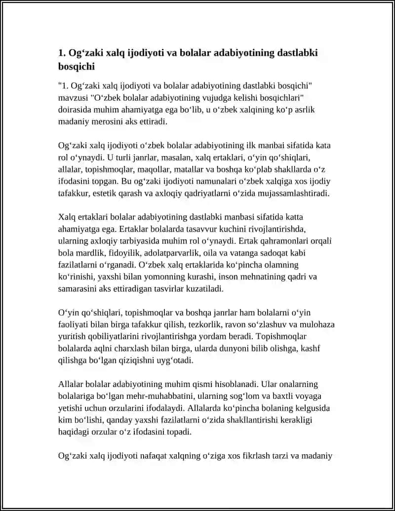 O'zbek Bolalar Adabiyotining Vujudga Kelishi Bosqichlari 3