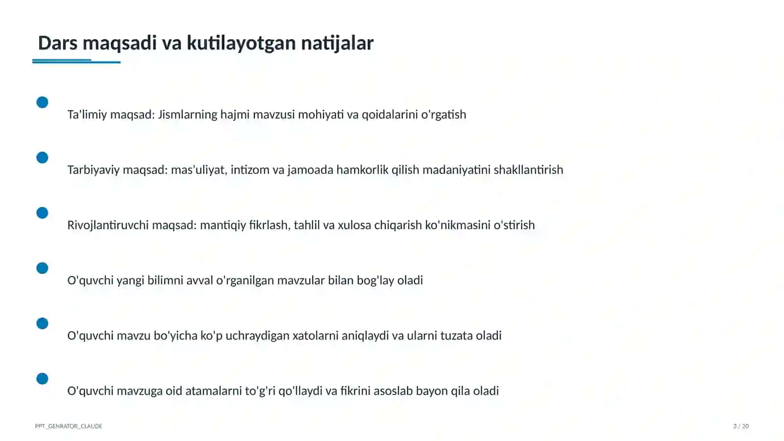 Jismlarning hajmi (11-sinf) 3