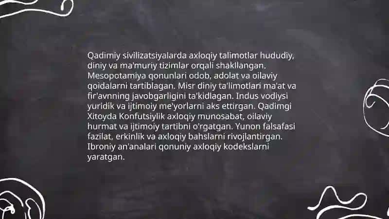 Axloqiy talimotlar tarixi. Axloqiy qadriyatlar va din. 3