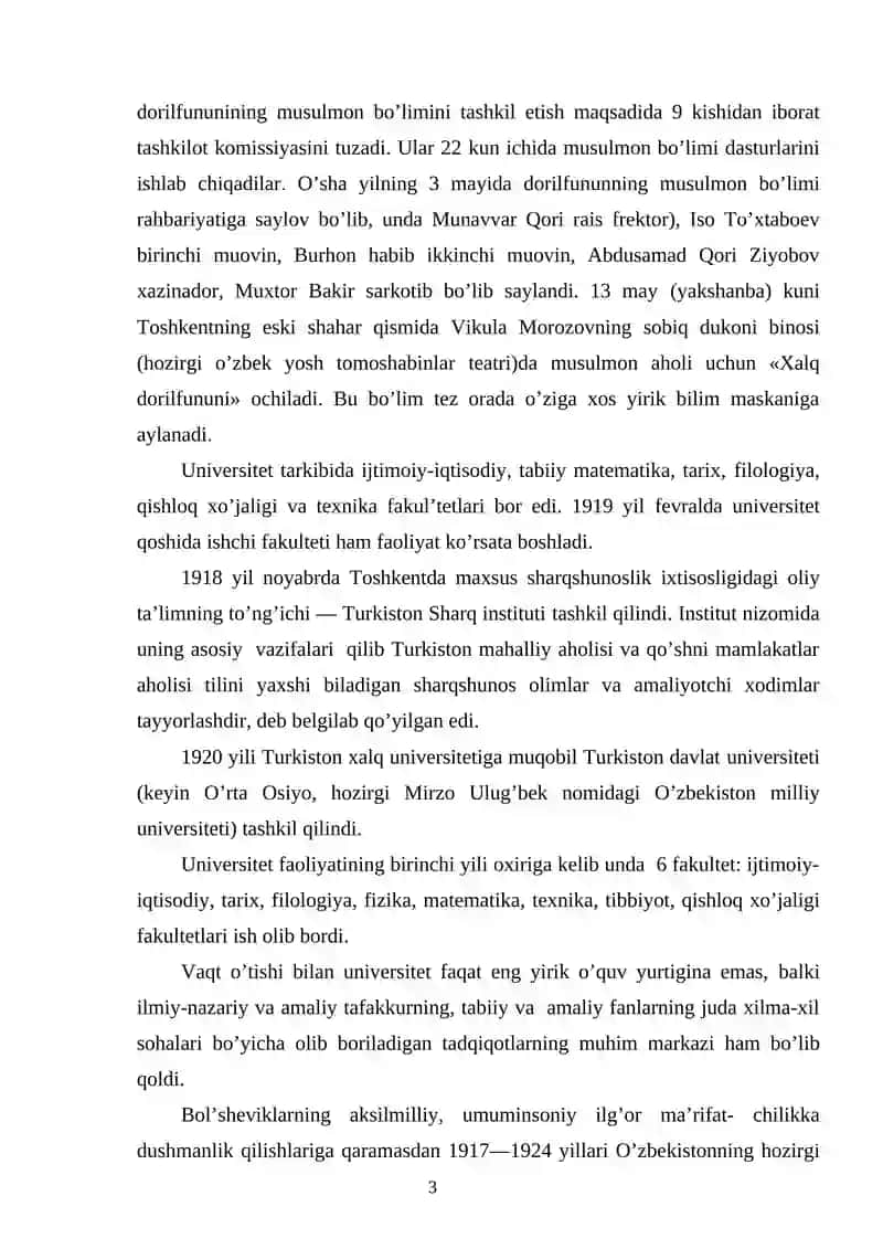 1917-1991 yillarda O’zbekistonda ta’lim tizimi va pedagogik fikrlar rivoji. Mustaqil O’zbekiston ta’lim tizimi 3