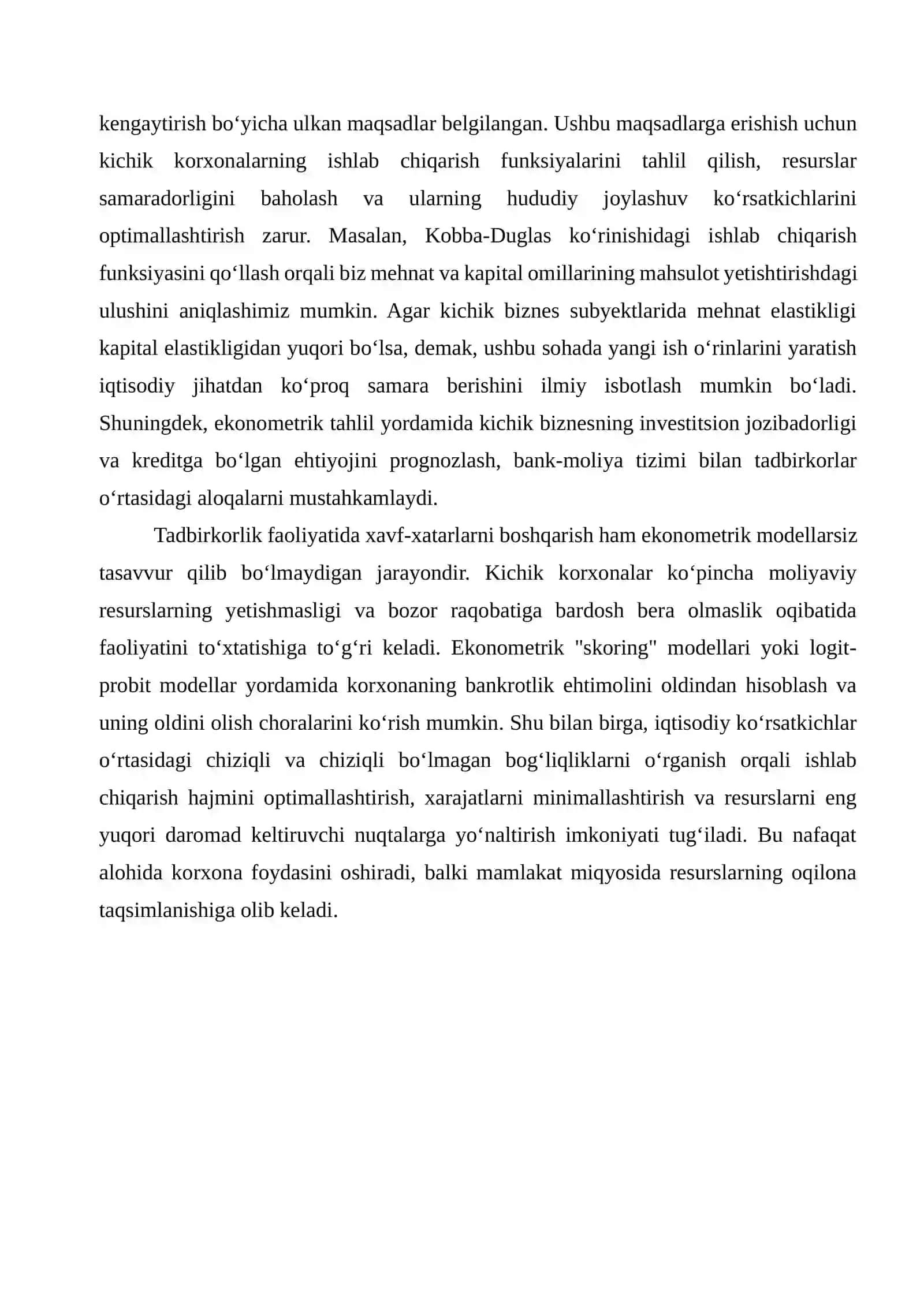 Kichik biznes va xususiy tadbirkorlik subyektlari faoliyatini tahlil qilishda ekonometrik modellardan foydalanish 3