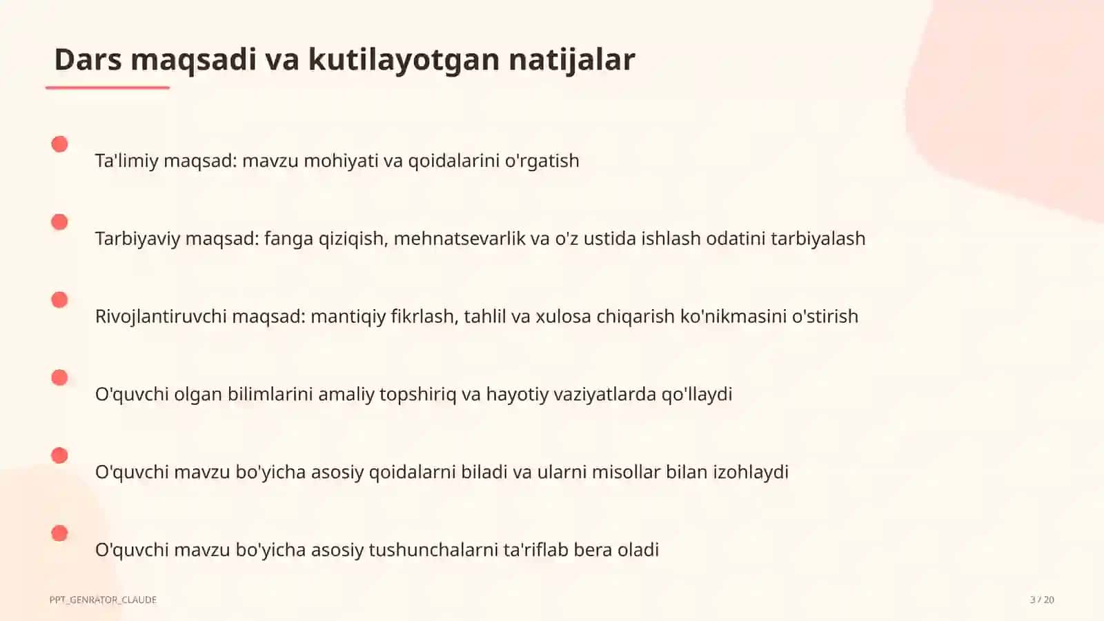Dars refleksiyasi va o'z-o'zini tahlil 3