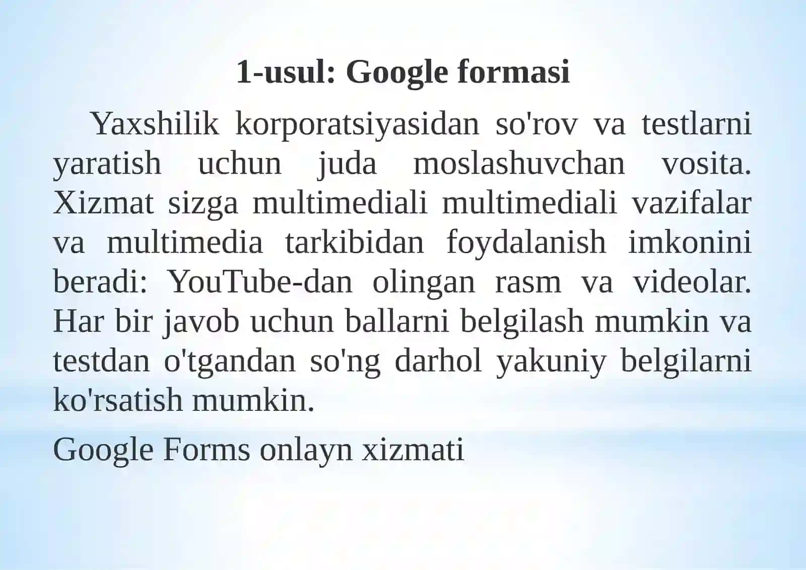 Google xizmatlari: on-line-test shaklini yaratish 3