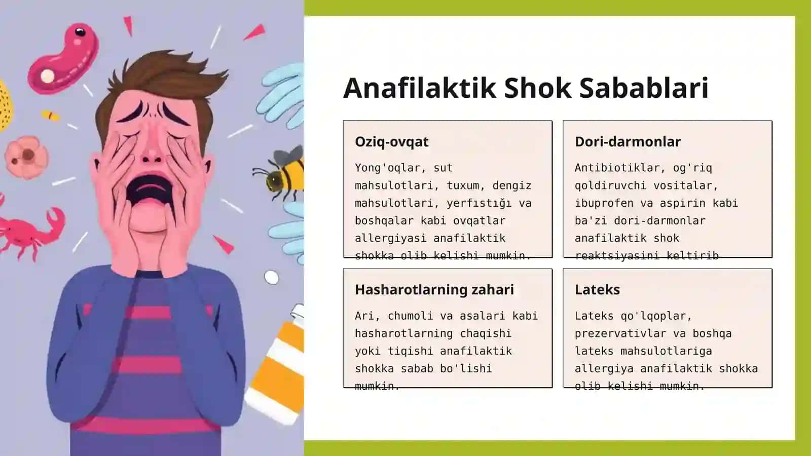 ANAFILAKTIK SHOK: SABABLARI, KLINIKASI VA TASHXISI, BIRINCHI YORDAM 3