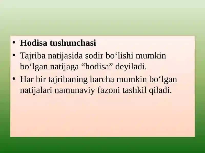 Mavzu:Hodisalar ustida amallar 3