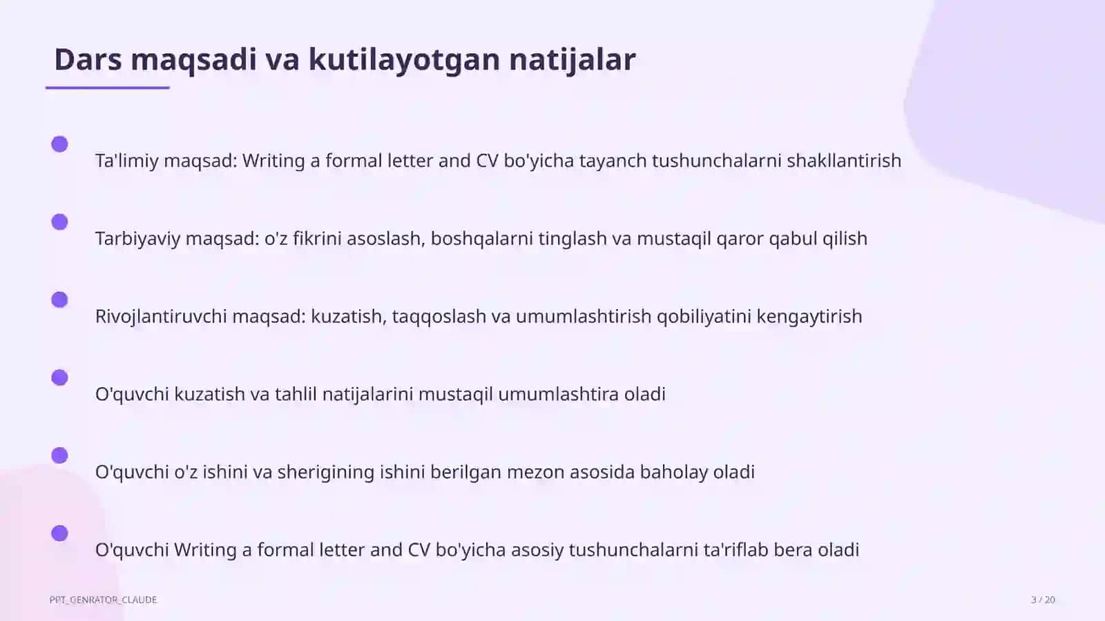 Writing a formal letter and CV (10-sinf) 3