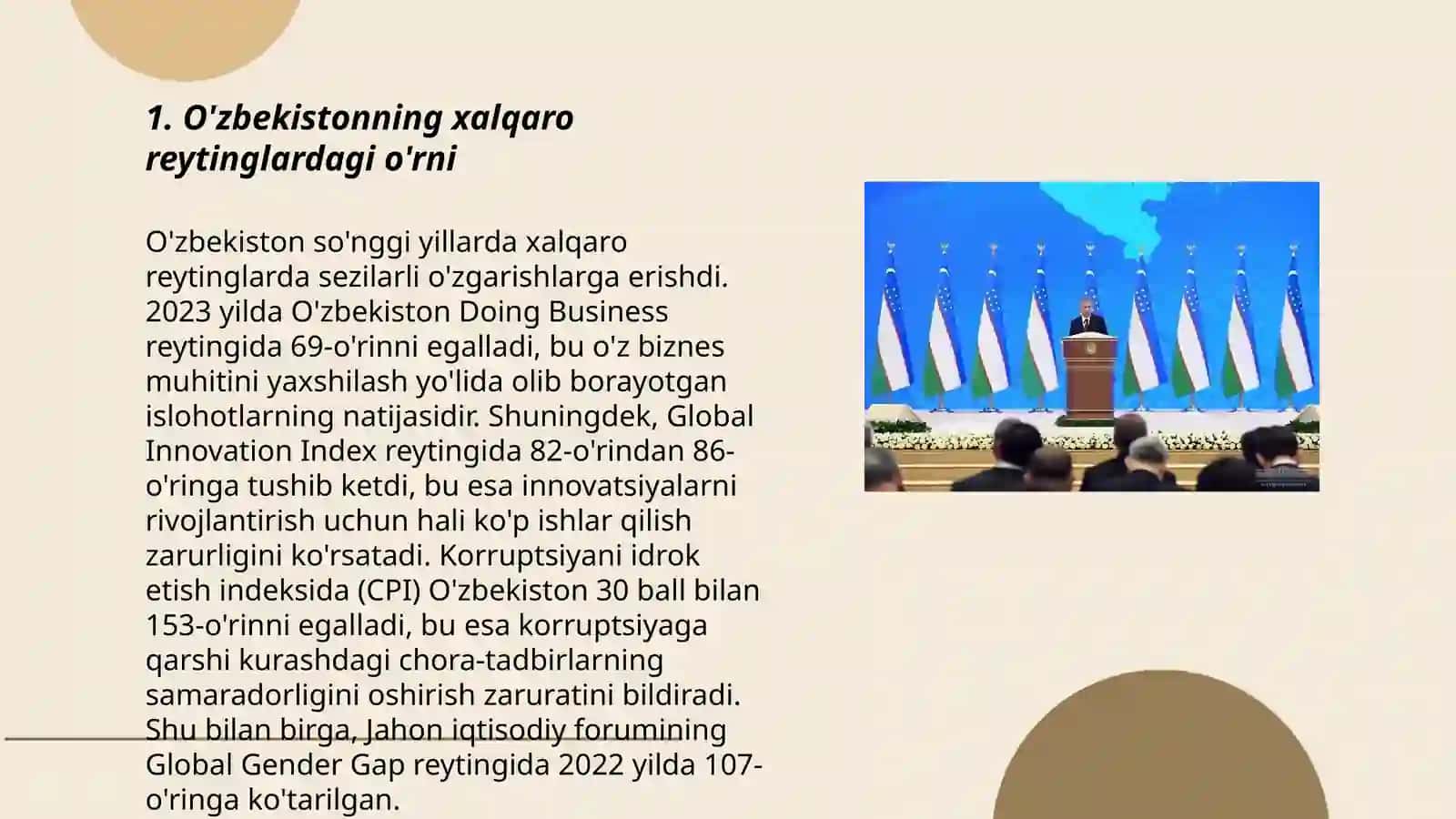 O'zbekistonning xalqaro reytinglardagi o'rni 3