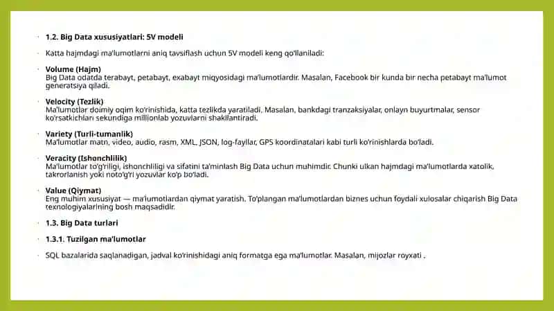 Katta hajimdagi malumotlar bilan ishlash tehnalogiyalari 3