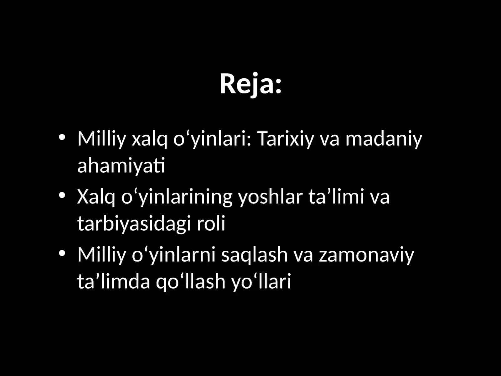 Milliy xalq o`yinlaridan na`munalar keltirib ularning ta`limiy-tarbiyaviy g`oyasini ochib bering 3