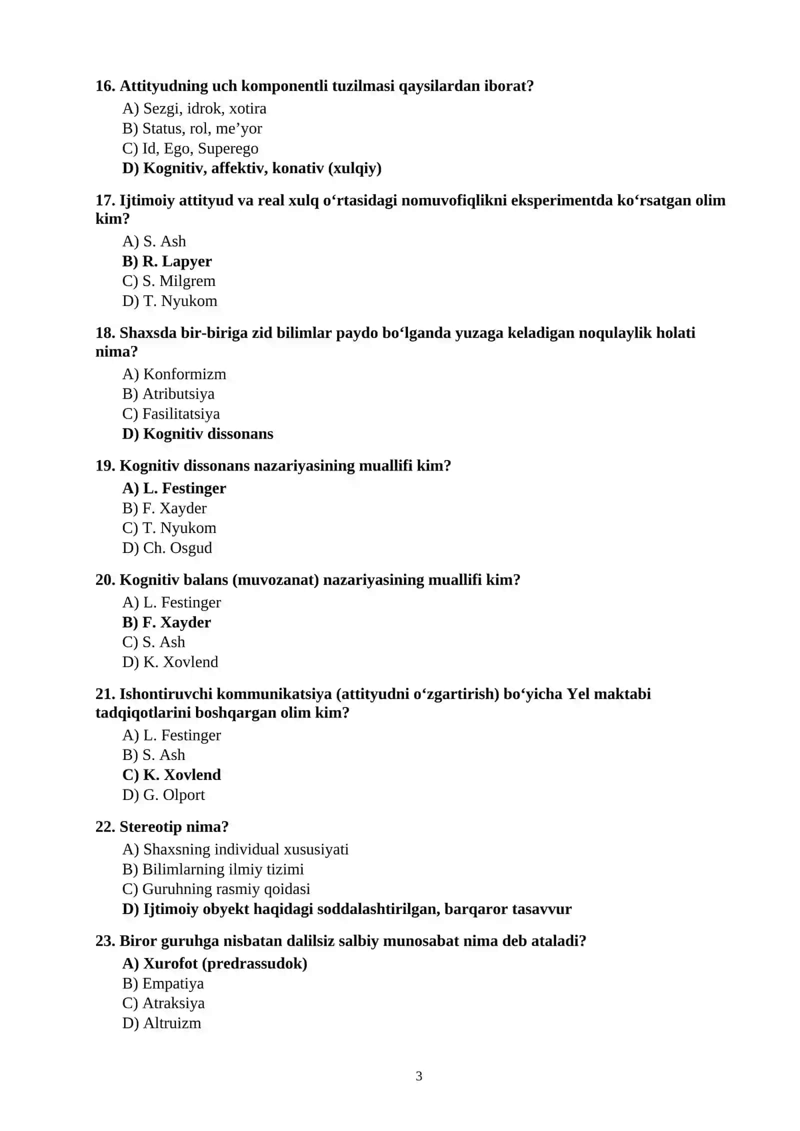Ijtimoiy Psixologiya Test Savollari 3