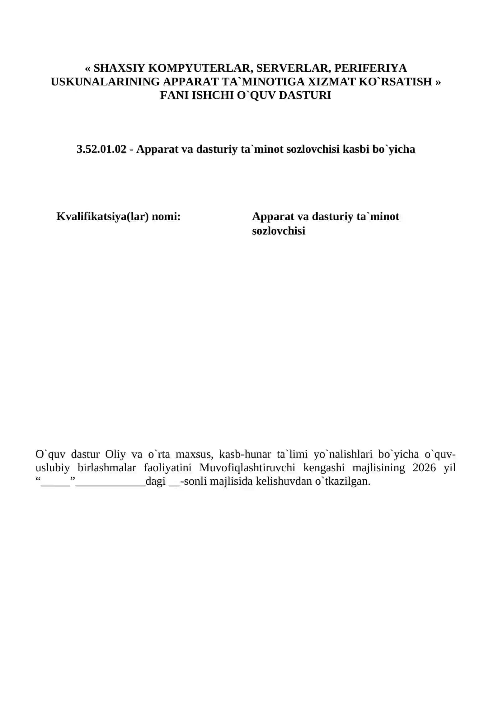 SHAXSIY KOMPYUTЕRLAR, SЕRVЕRLAR, PЕRIFЕRIYA USKUNALARINING APPARAT TA’MINOTIGA XIZMAT KO‘RSATISH FANIDAN O’QITISH MATERIALLAR  TO`PLAMI 3