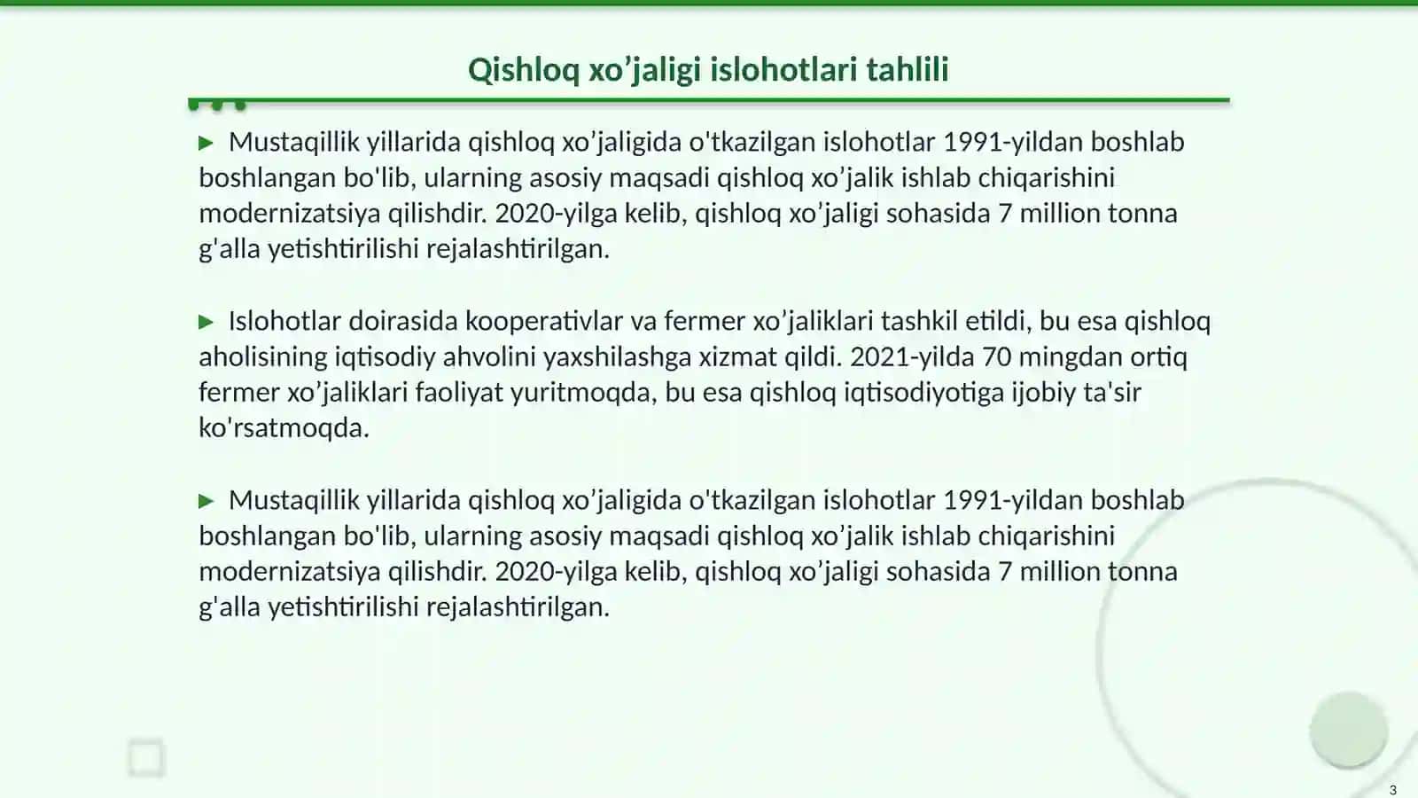 Mustaqillik yillarida qishloq xo’jaligi va sanoat sohasidagi o’zgarishlar 3
